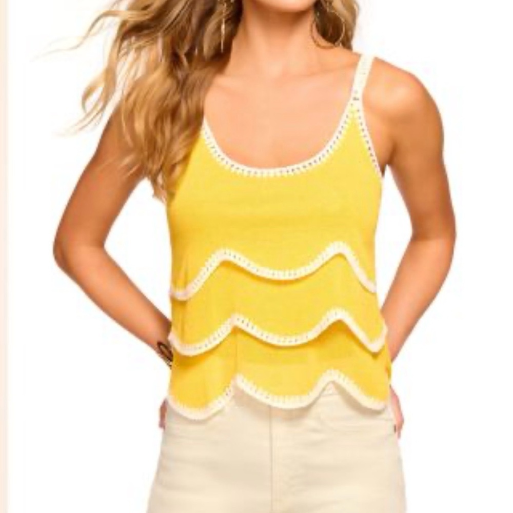 Ramy Brook Ariel Yellow Tiered Scalloped Camisole Tank Top Size S Small
